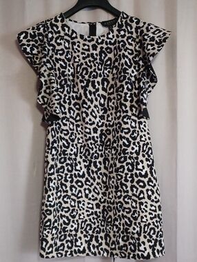 Laundry By Shelli Segal Leopard Print Ruffle Sleeve Mini Shift Dress Size 4